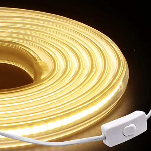 XUNATA Striscia LED COB 220V con Interruttore, Alta luminosità 288 LED/m, IP65 impermeabile, Nastri LED Flessibile Luce a Corda con Alimentatore (0.5m, Bianco Caldo)