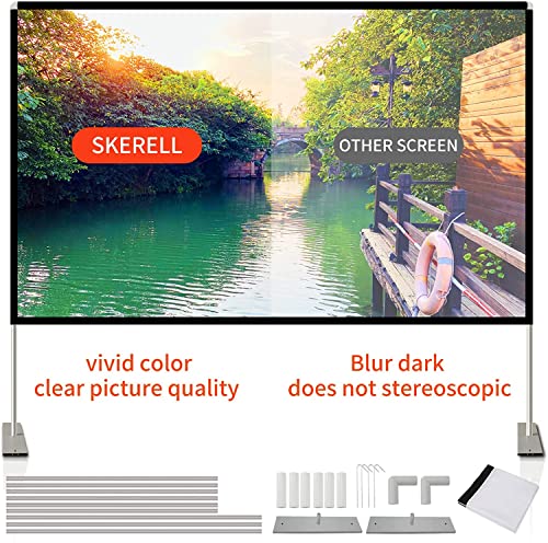 Image of SKERELL Projector Screen with Stand 120 inch Portable Projection Screen 16:9 4K HD Rear Front Projections Movies Screen with Carry Bag for Indoor Outdoor Home Theater Backyard Cinema Travel