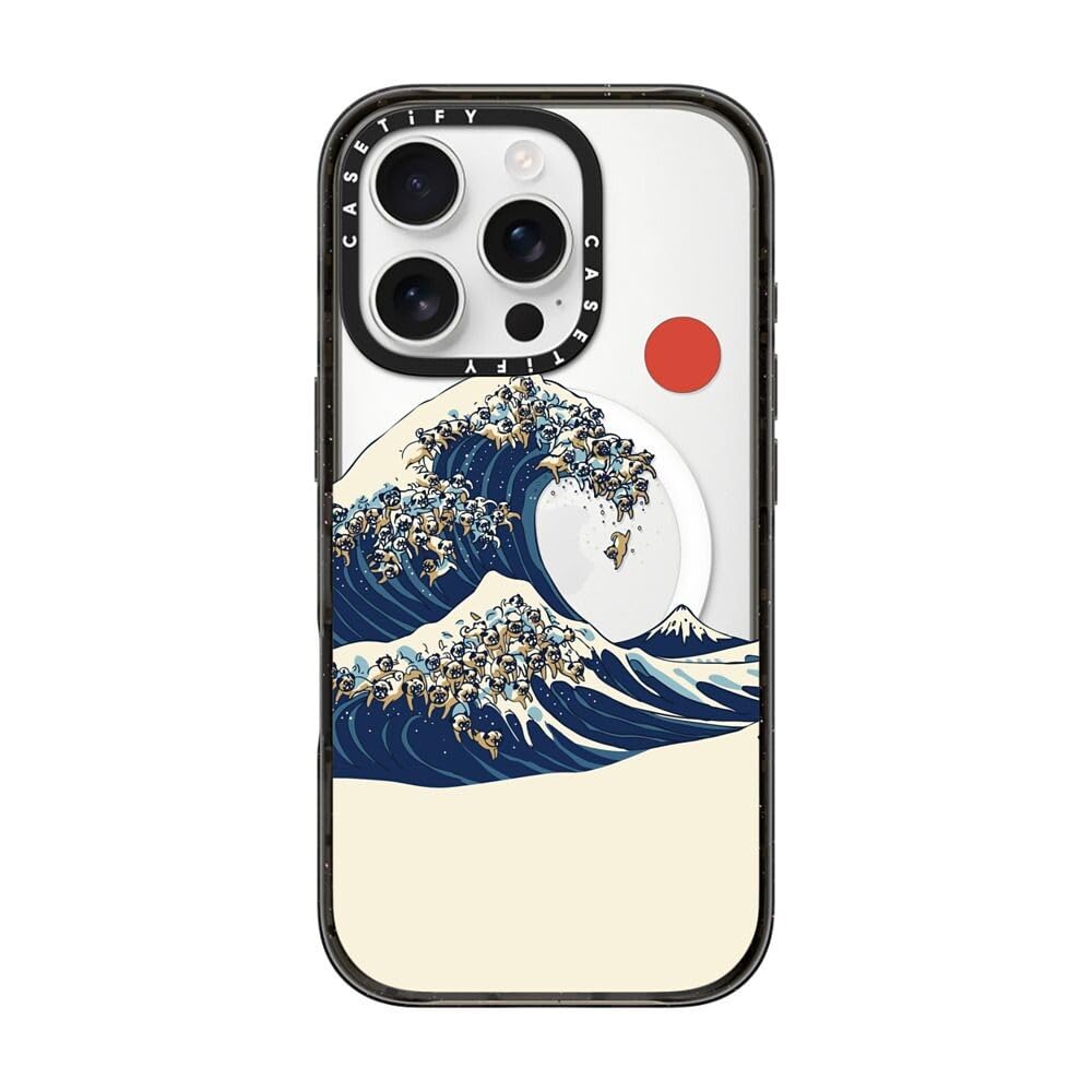 CASETiFY インパクト MagSafe対応 iPhone 16 Pro ケース [スリム / 2.5mの落下試験をクリア (MIL規格4倍相当) / ワイヤレス充電およびMagsafe対応] - The Great Wave of Pugs - クリア ブラック