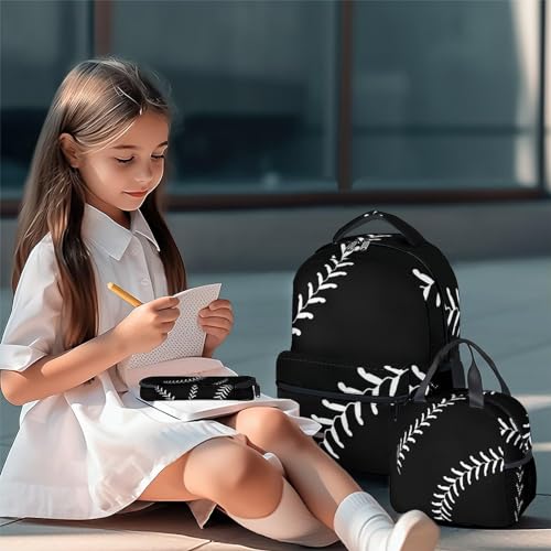 Baseball Backpack with Lunch Box and Pencil Case Set, 3 in 1 Matching Boys Black Backpacks Combo, Cool Bookbag and Pencil Case Bundle2