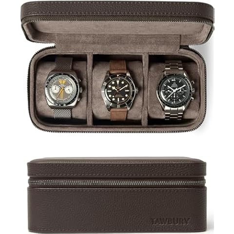 TAWBURY 3 Watch Travel Case for Men – Top-Grain Genuine Leather Watch Case Travel | Leather Watch Roll Travel Case | Travel Watch Cases for Men Brown | Travel Watch Box for Men Leather Cover