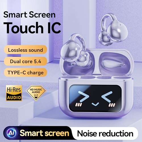 Image of Open Ear Clip Headphones Wireless Earbuds Bluetooth 5.4 Sports Earphones with Wireless LED Touch Screen Waterproof in Ear Earphones for Pad Tablet Laptop Android /iOS Phones (Purple)