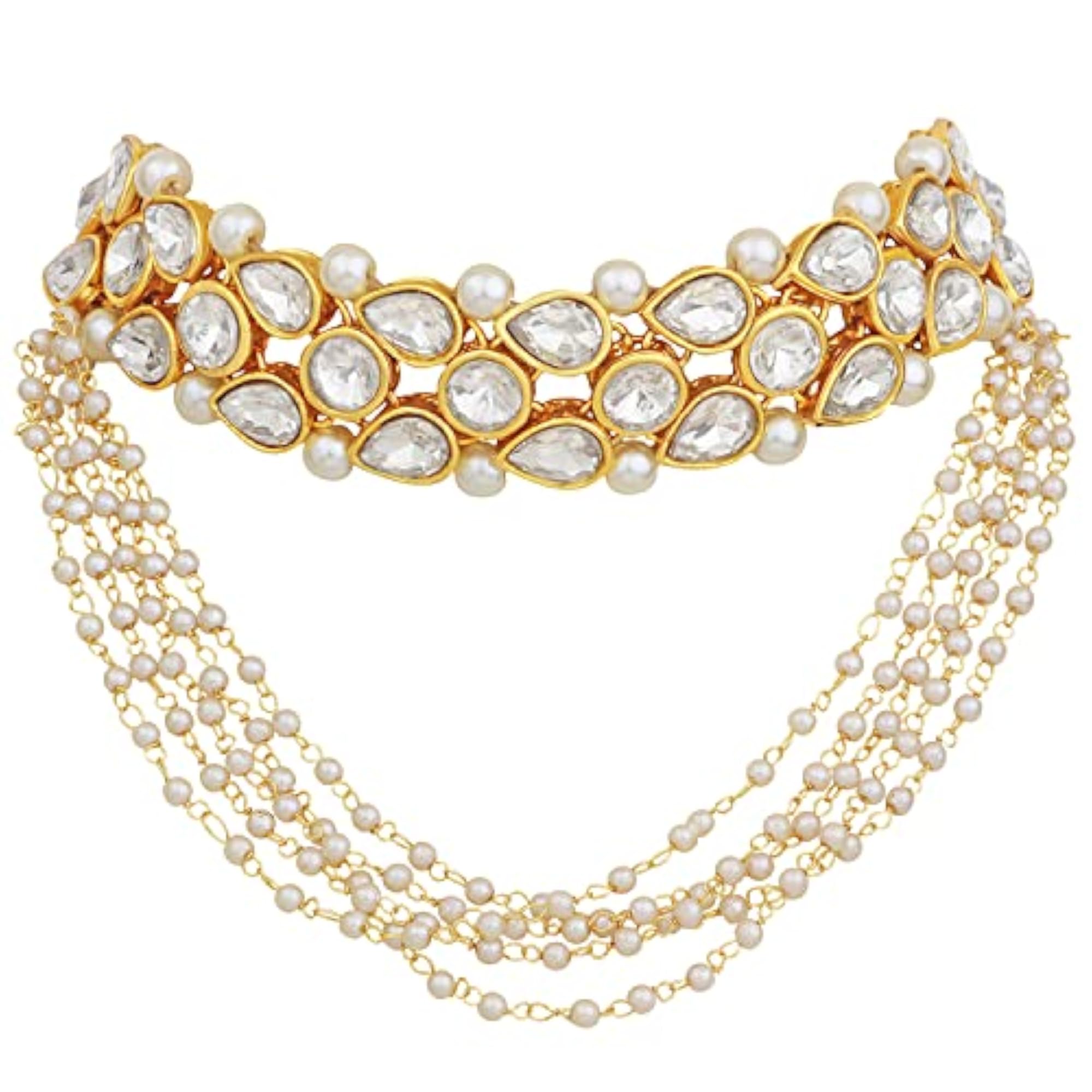Women's Crystal & Beads Studded 2 Layer Necklace Earrings Set