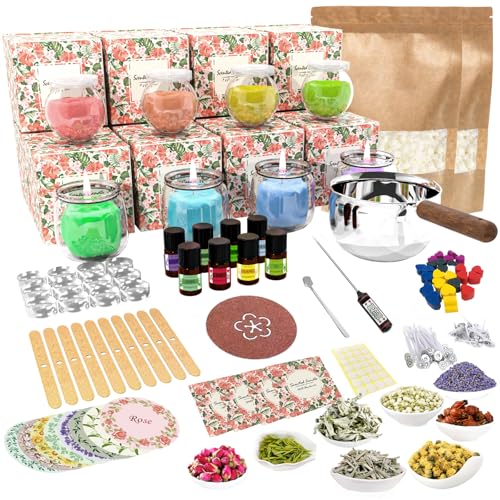 iloresin Candle Making Supplies Kit, Crafts for Adults, 100% Natural Essentual Oil Extracted from Plant, 100% Pure SoyWax, 6.8oz Big Cute Glass Jar, 8 Natural Herbs, Hobbies for Women