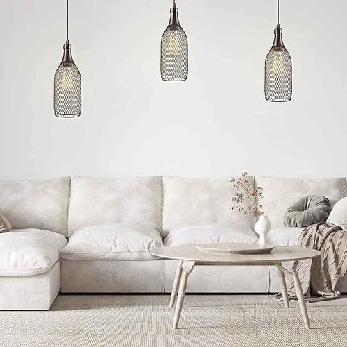 Miniatura 3 de Lámpara colgante de jaula de hierro retro industrial negra, lámpara colgante ajustable de granja antigua para comedor, cocina, isla sobre el