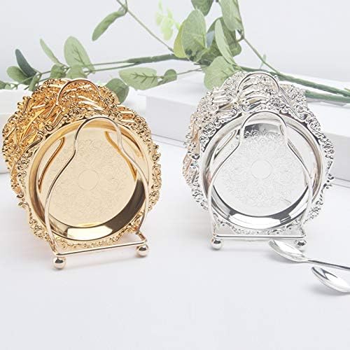 Miniatura 8 de QTKJ Plato de carga redondo de metal pesado chapado de 18 quilates, juego de 7 piezas de mini platos de metal para tartas de boda, fiesta de