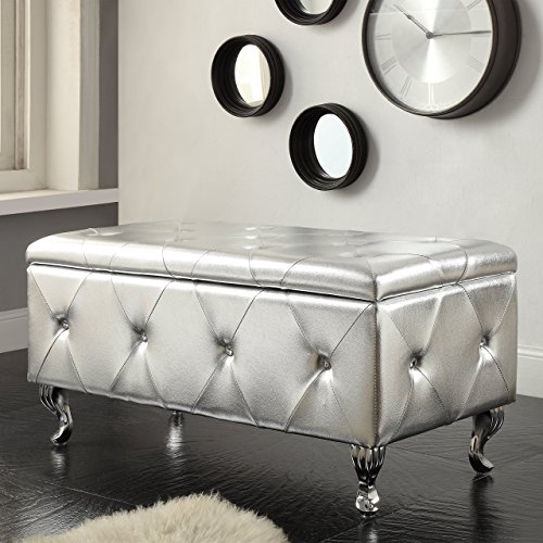 Christies Home Living Silver Crystal Tufted Storage Bench