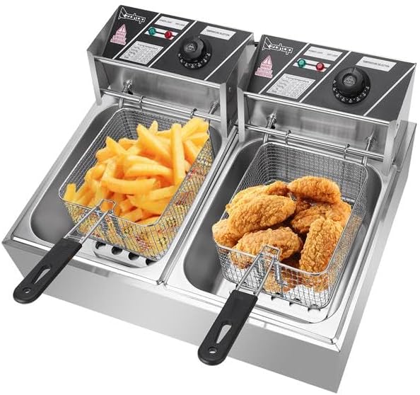 Electric Deep Fat Fryers with Removable Basket | Electric Oil Fryers Dual Tank Kitchen Frying Machine 5000W MAX 110V 12.7QT/12L