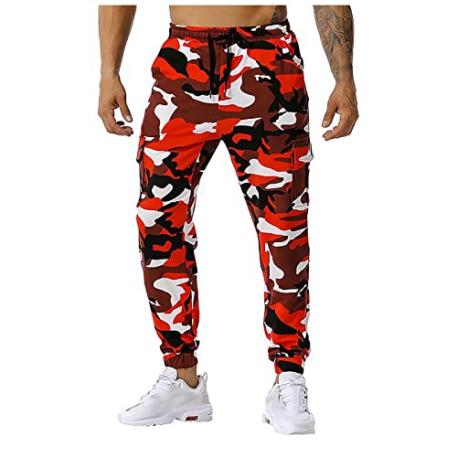 WENKOMG1 Mens Outdoor Sweatpants, Camo Joggers Drawstring Casual Camouflage Sport Sweatpant, M-3XL