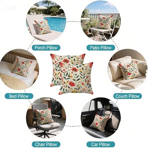 Housse coussin 70x70cm vintage en lin imperméable rouge - 7