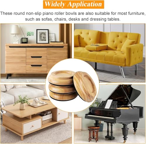4 Stück Klavieruntersetzer, Holz Klavier Fuß Pads Piano Caster Cups Aufrechte Runde Klavier Fußpolster Buchenholz Untersetzer Tassen mit rutschfestem Eva-Schaum