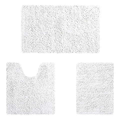 HOMEIDEAS 3 Pieces Bath Mat Set, Soft Chenille Bathroom Rugs Mat, 3X Absorbent Spa Shaggy Bath Rugs Set, Machine Washable & Non Slip Bath Mats for Bathroom, Tub, Shower(White) Cover