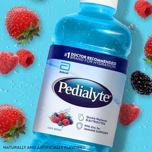 Image of Pedialyte Electrolyte Drink, Hydration Drinks for Kids & Adults, Iced Berry, 1 Liter, Pack of 4