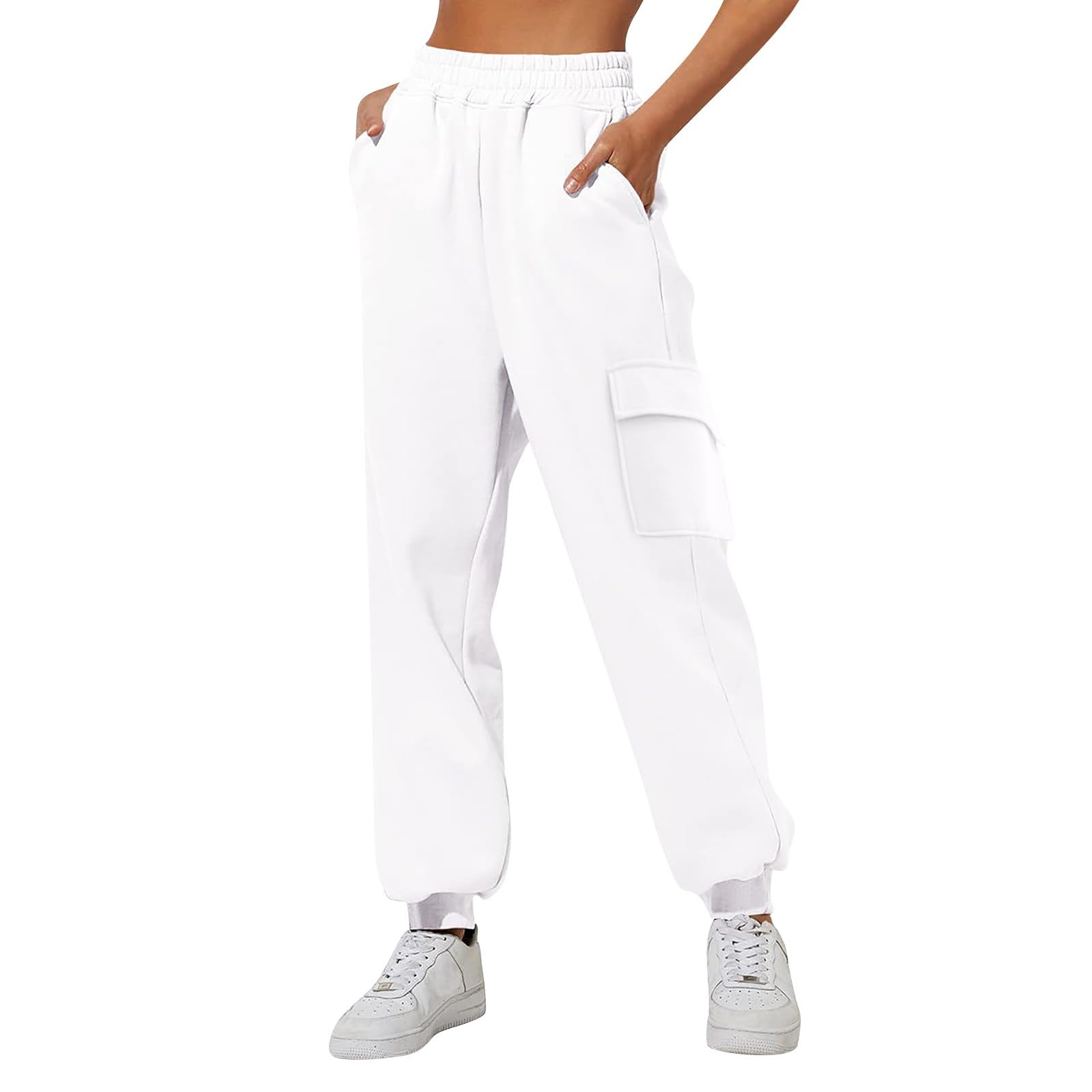 Genericsweatpants Women Trendy Cuffed Leg Elastic High Waisted
