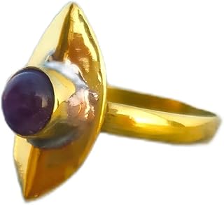 Amethyst Ring, 14K Gold Plated, Marquise Shape Ring, Round Stone Ring, Daily Wear Ring, Boho Ring, Handmade Statement Ring, Dainty Ring, Healing Crystal Ring, February Birthstone Ring, Natural Amethyst Jewelry