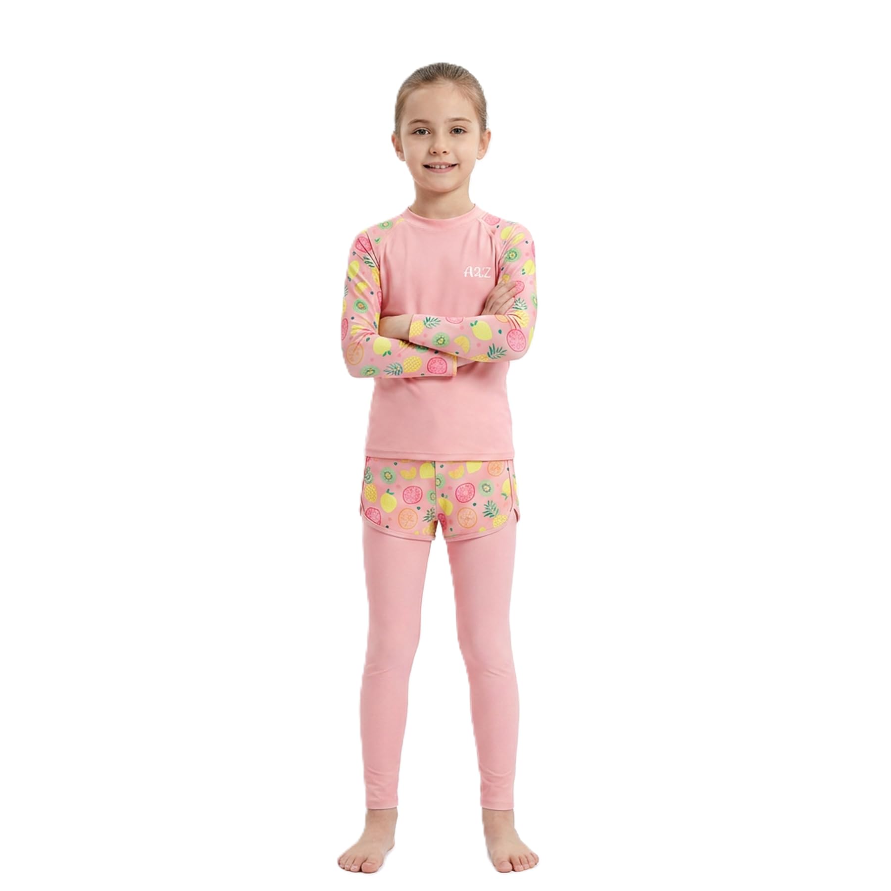 A2Z 4 Kids Maillot de bain à manches longues pour fille avec jupe et leggings - Protection UV - Séchage rapide - Tissu extensible - Pour la plage, la piscine, les vacances - Pour enfants de 2 à 14 ans