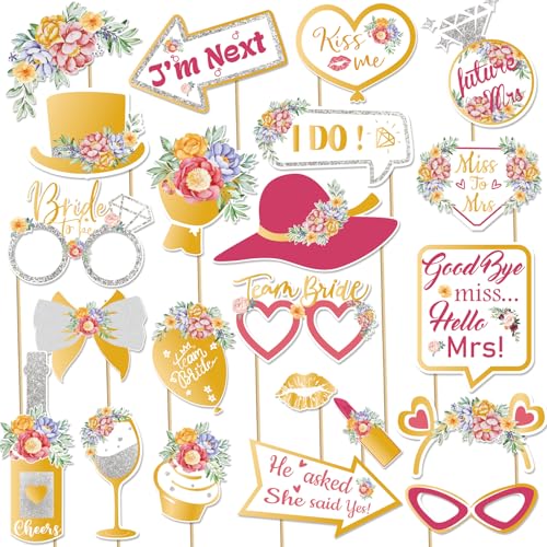 22 Pcs Bridal Shower Photo Booth Props Funny Gold Bachelorette Party Selfie Props Decoration Supplies Ideas Favors