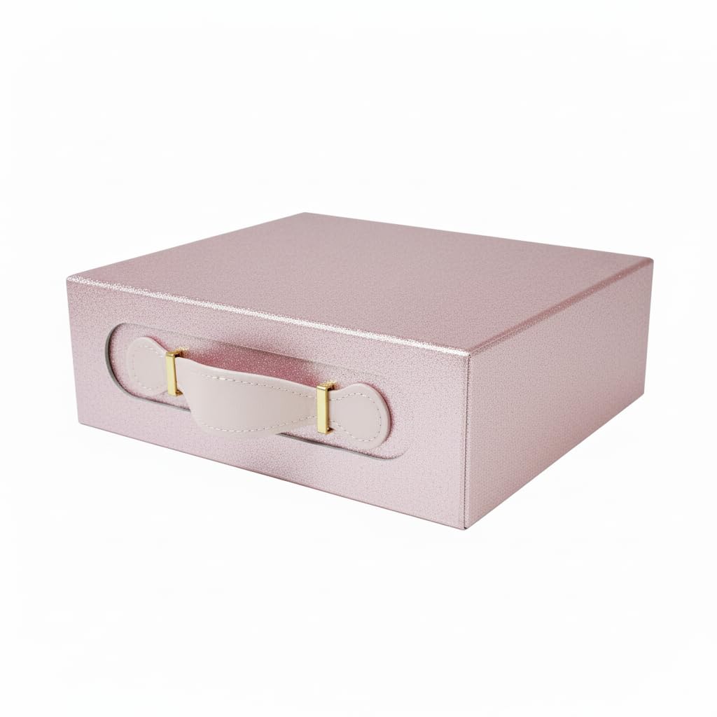 Emartbuy Gold Glitter Folding Magnetic Gift Box with Faux Leather Handle – 28.2 x 20.2 x 9.2 cm – Fits Mugs, Beauty Sets & Mid-Size Gifts – Birthdays Weddings Corporate Gifting Retail – 10 Pack
