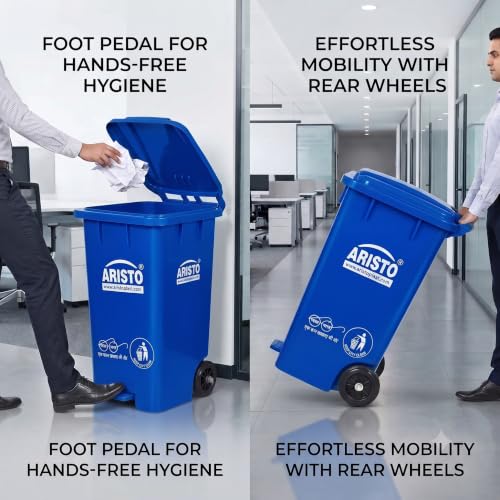 Image of 65 Litre Plastic Wheel Pedal Dustbin (Blue) Heavy Duty Foot Operated Garbage Waste Bin with Lid and Wheels (Pack Of 1)
