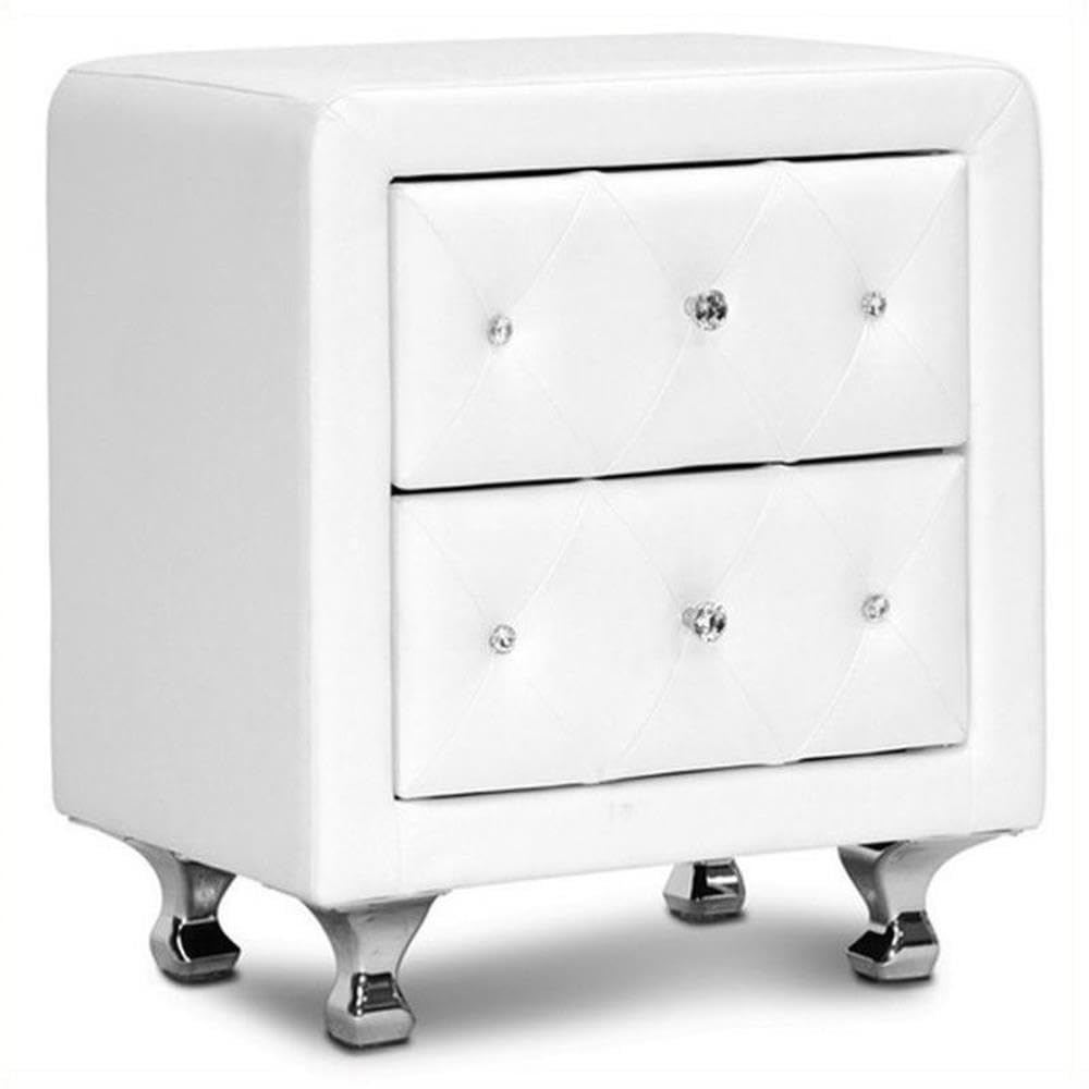 BOWERY HILL Contemporary Tufted Bedside Nightstand in White