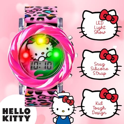 Hello Kitty LCD Watch for Girls with Flashing LED Lightshow - Vivid Pink Strap, Iconic Hello Kitty Design, Fun Time-Teaching Accessory3
