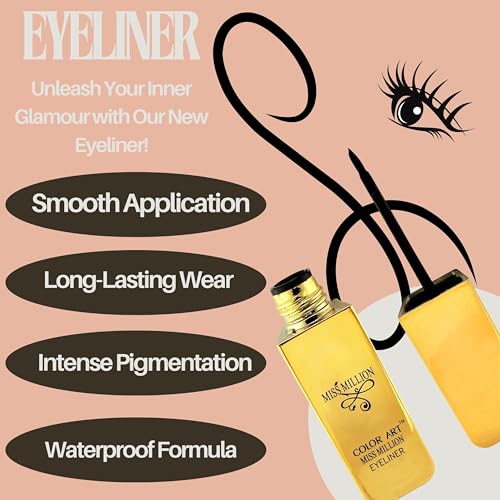 Image of Miss Million Eyeliner | Waterproof, Long Stay Liquid Eyeliner | High Pigment Black | Soft Brush Tip for Flawless Finish | 10 ml