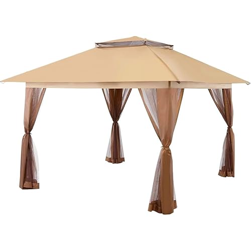 Garden Winds Custom Fit Replacement Canopy Top Cover Compatible with The Crown Shades 13' X 13' Pop Up Gazebo - Classic Sand Beige, Riplock 350
