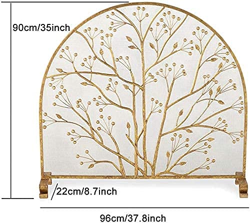 Paravento per camino, grande parascintille, telaio in ferro battuto con rete metallica, autoportante, altezza 90 cm, barriera decorativa di sicurezza per la casa