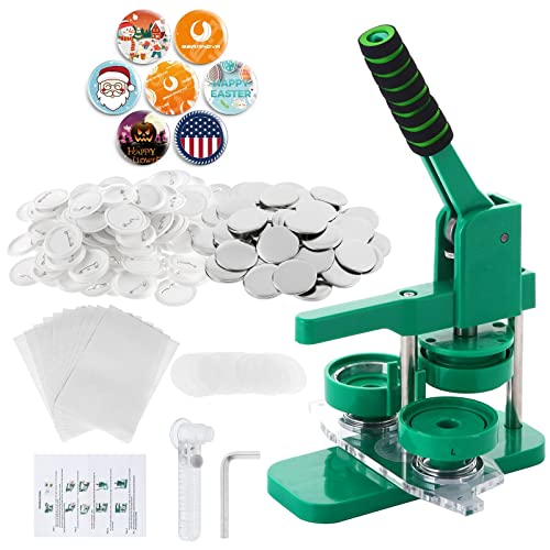 Machine à boutons, Dyna-Living Badge Maker 58 mm / 2,28 pouces, machine de presse à badges DIY avec 100 accessoires et coupe-cercle, ébauches vertes rotatives pour faire des badges Cover