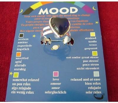 Spiritual Gifts Mood Ring; Heart Shaped on a Card with Colour Coded Chart telling your Inner Moods - adjustable to fit different size of fingers - sold