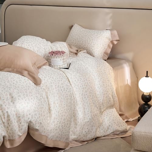 VM VOUGEMARKET Blush Pink Duvet Cover Twin Cooling Lyocell Teen Girls Flower Leaves Duvet Cover with Zipper Closure Romantic Ruffle Bedding Sets,Twin 68x86 Inch