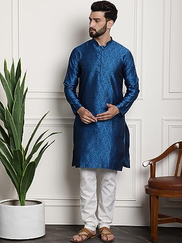 Image of SOJANYA (Since 1958 Men's Silk Blend Self Design Kurta and Churidar Pyjama Set