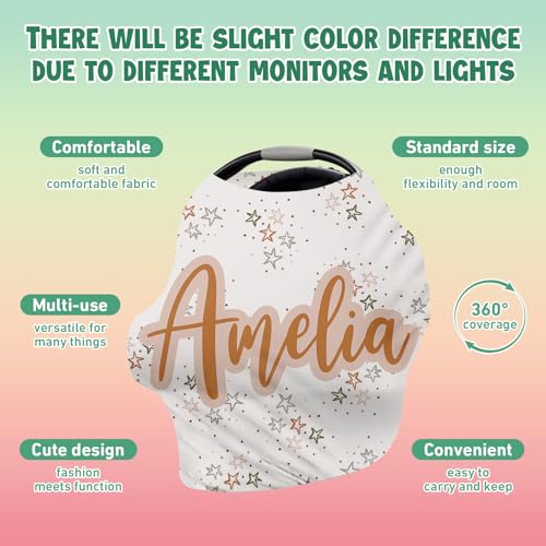 Image of Personalised Car Seat Cover for Girls and Boys - 7 in 1 Multipurpose Breast Feeding Cover, White Star Nursing Cover, Grocery Cart Cover - Birthday Gift for Babies