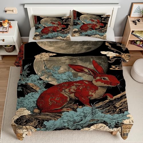 Housse couette microfibre douce 240x260 lapin ensemble literie 3 pièces