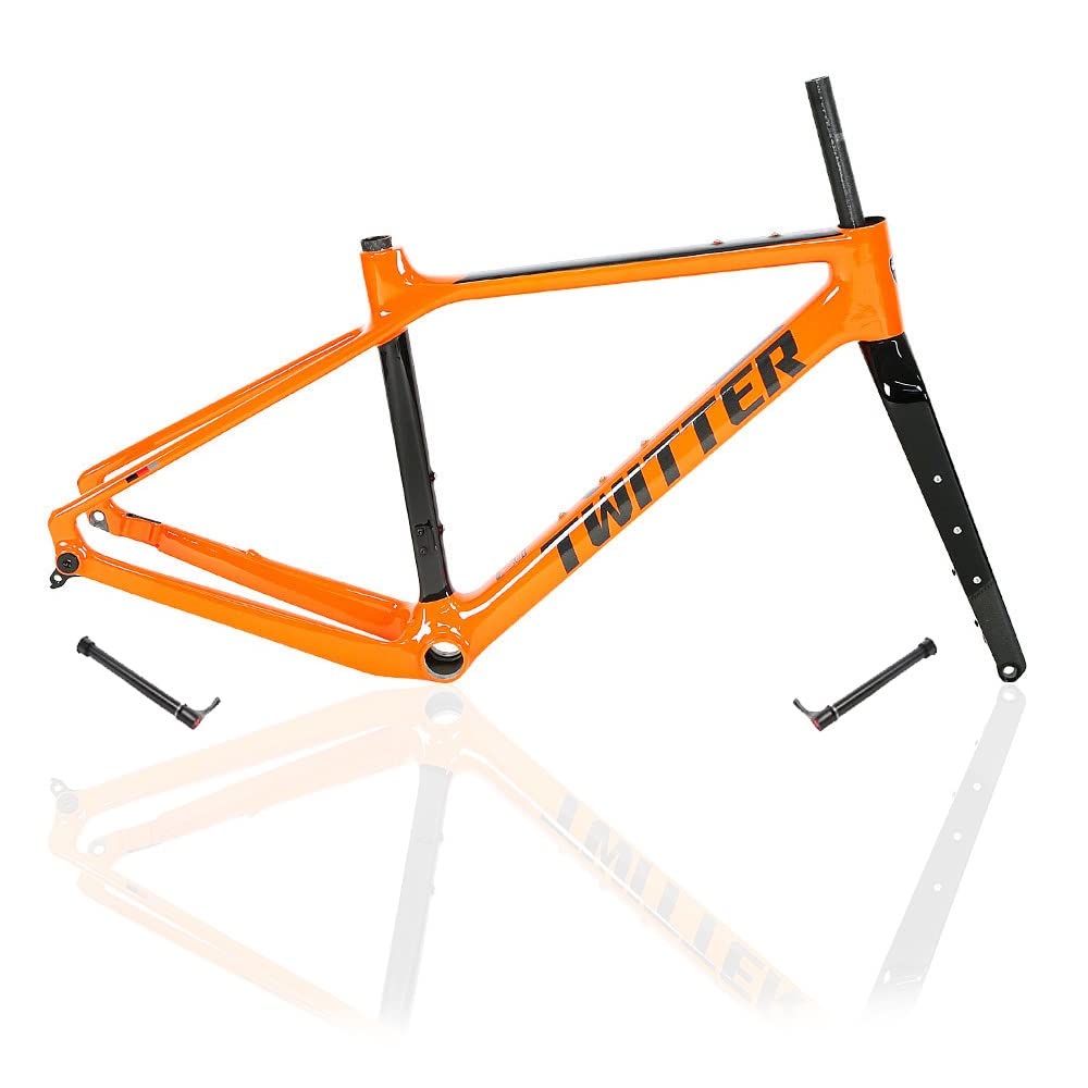 KLWEKJSD Road Bikes Frame Carbon Fiber 700C Gravel Road Bikes Frame 46CM/49CM/52CM/55CM Disc Brake Bicycles Frame Thru Axle BB386*46mm Internal Routing (Color : Orange, Size : 49cm)