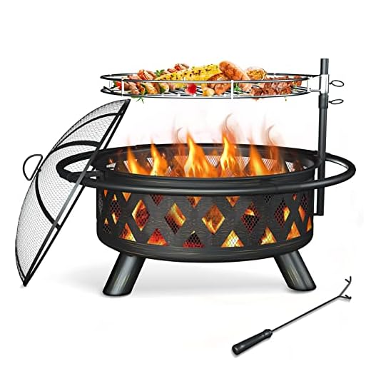 Amopatio Fire Pit for Outside, 30 Inch Large Outdoor Wood Burning Fire Pits, Patio Backyard Firepit with Steel BBQ Grill Cooking Grate, Spark Screen & Poker for Garden, Bonfire, Camping, Picnic