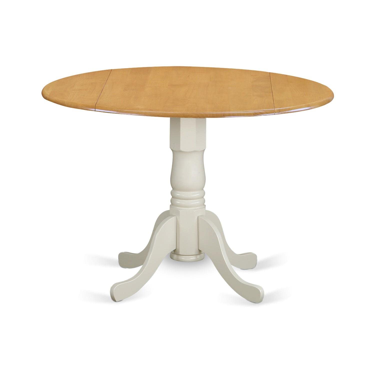 East West Furniture DLT-OLW-TP Dublin Modern Kitchen Table a Round Dining  Table Top with Dropleaf Pedestal Base, 42x42 Inch, Oak Linen White