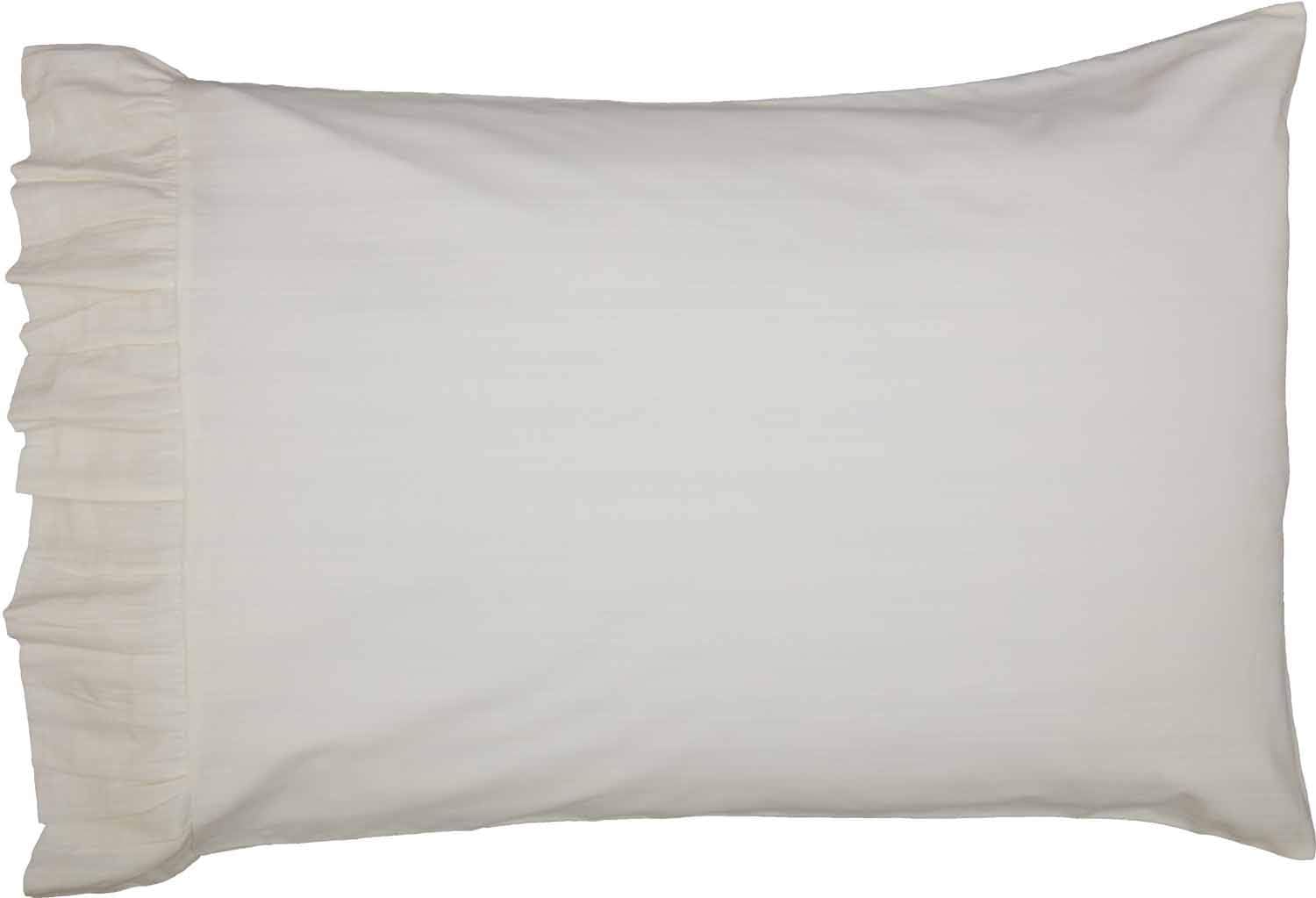 Emily Ruffled King Size Pillowcase, Set of 2, 21" x 37", Tone on Tone Ticking Stripe Bedding Pillow Cover in Off White Lined Fabric, Vintage Farmhouse Decor