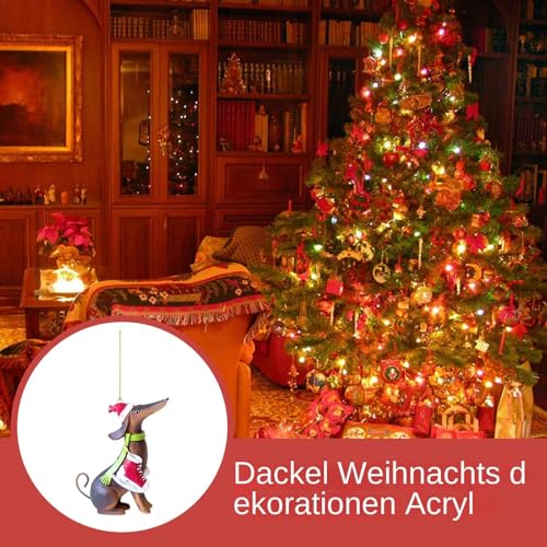 7 Stück Weihnachten Hängen Dackel, Weihnachts Dackel Weihnachtsbaum Anhänger, Dackel Weihnachts Anhänger, Acryl Spaß Hunde Auto Anhänger Zum Aufhängen, Weihnachten Hängen Ornamente Partei Liefert