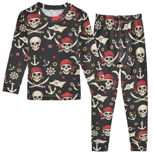 Pigsaly Pajama Set 2 Piece Retro Rope Skull Anchor Pirate Rudder Pajama Sets Long Sleeve Pjs Sleepwear 6Y