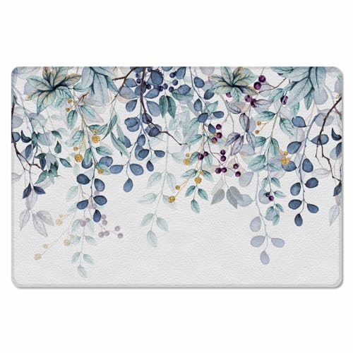 Multi Eucalyptus Leaves Kitchen Bath Door Mat Cushioned Runner Rug,Washable Welcome Floor Sink Antifatigue Mat,Waterproof & Non-Slip Comfort Standing Doormat,Spring Botanical Plant Herb 18