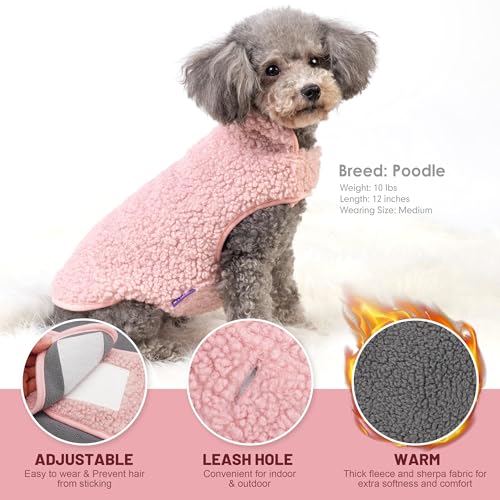 Image of cyeollo Sherpa Dog Coat Reversible Dog Jackets for Small Dogs, Pink, L