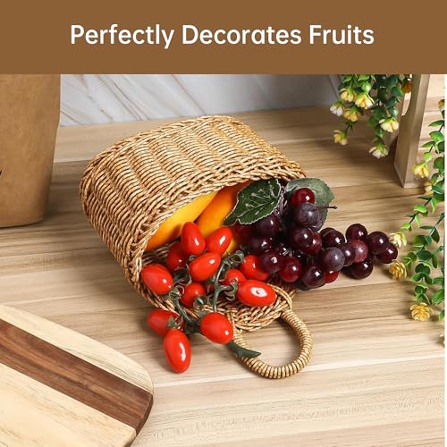 Plastic Wicker Hanging Basket, Kitchenware Hanging Basket Wall Flowers Front Door Hanging Fruit Vegetable Woven Wall Baskets For Kitchen 9.3X7.5X4.2In - Image 7