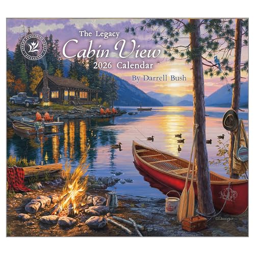 Legacy Publishing Group 2026 Wall Calendar 12-Month Schedule Organizer 12 x 13 Inch Paper With Brass Grommet Cabin View