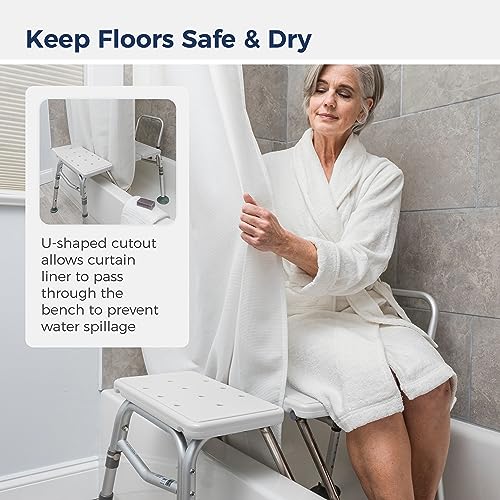 Drive Medical Splash Defense Tub Transfer Bench for Bathtub - U-Shaped Shower Curtain Guard - Adjustable Height - Reversible Design - 400 Lb Capacity - Safe Bathing Aid - White - Image 4