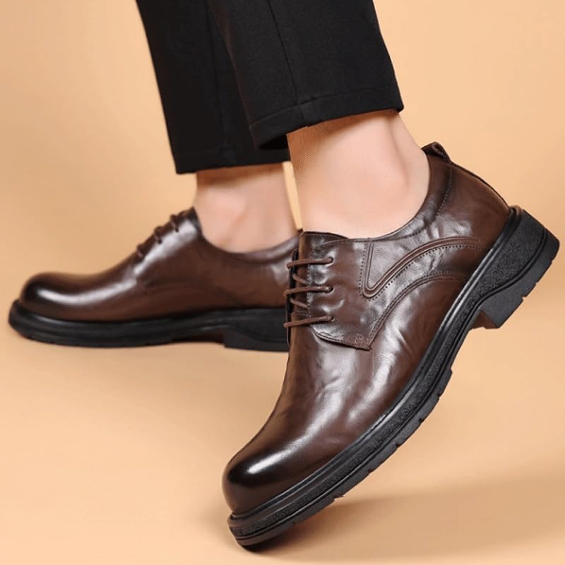Men's Genuine Leather Lace-Up Vintage Oxfords Lug Sole Non-Slip Platform Business Work Dress Shoes Heightening Effect Casual Shoes2