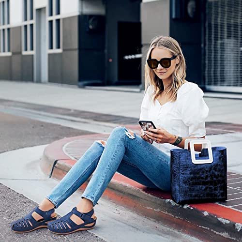 HARENCE Womens Sandals Wedge Shoes: Comfortable Ankle Strap Closed Toe Summer Platform Sandals Casual Bohemia Gladiator Outdoor Wedges2