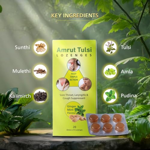 Image of Lozenges Ginger Mint Flavour | Herbal Throat Soother for Cough, Cold & Sore Throat | Pack of 12 (12 Strips)