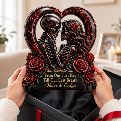 Personalized Gothic Skeleton Couple Desk Plaque, till death do us part Sign, First Kiss To Last Breath Keepsake, Romantic Anniversary Decor Gift For Couples For Home Decor - Image 5