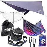 Foxelli Hammock Camping Set – Bundle Includes Camping Hammock, Rain Tarp, XL Tree Straps & Hammock Net